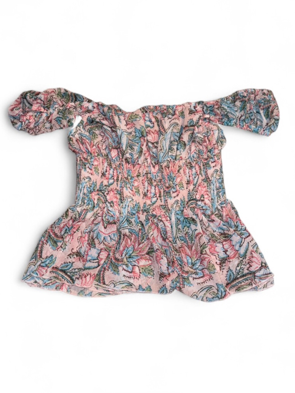 Urban Outfitters Light Pink Floral Smocked Peplum Tank Top Size Small